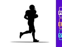American football player running with ball in hand silhouette