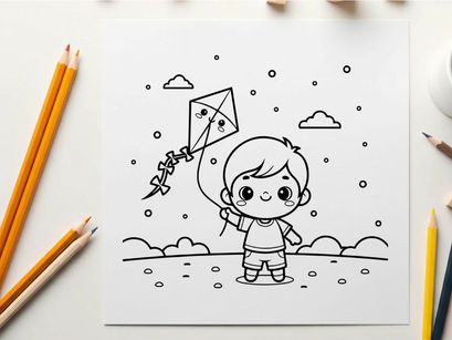 Cute child fishing with kite vector illustration flat design