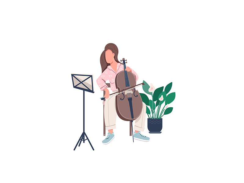 Female musician flat color vector faceless character