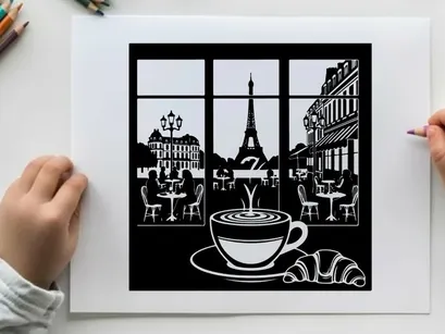 ilustração vetorial de cena de café parisiense com torre eiffel