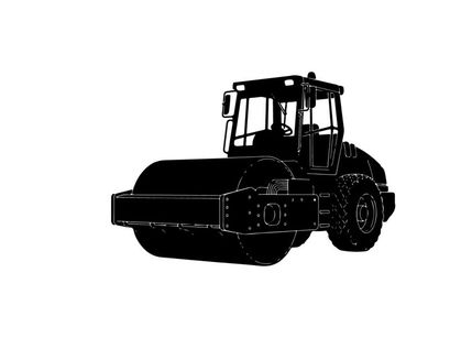 Silhouette of a road roller construction vehicle