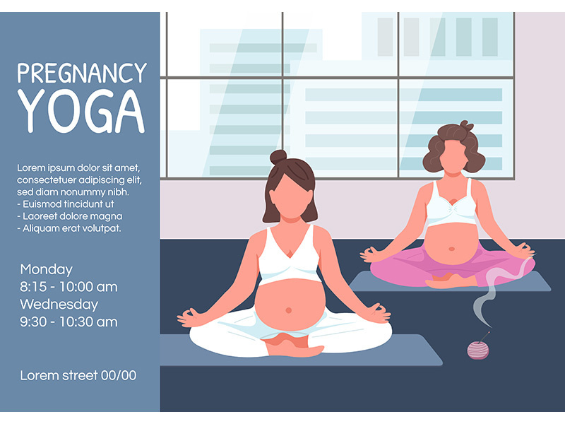 Pregnancy yoga poster flat vector template