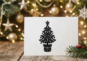 Stylized Christmas Tree in Pot with Star and Ornaments for Holiday Decor