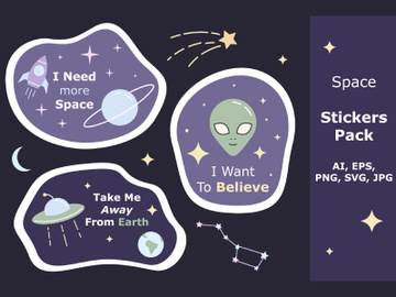 Space cute cartoon stickers pack preview picture