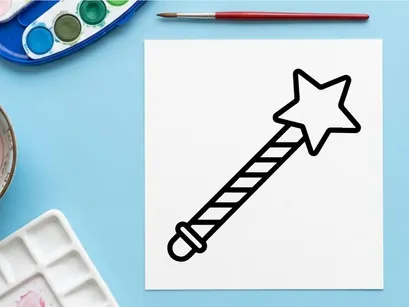 Halloween star wand prop for spooky celebrations. Glowing magic stick with striped handle for costume parties and trick-or-treat events.