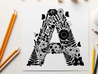 Silhouette of letter a made of flowers and leaves