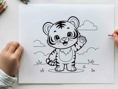 Cute tiger cub waving vector illustration flat design