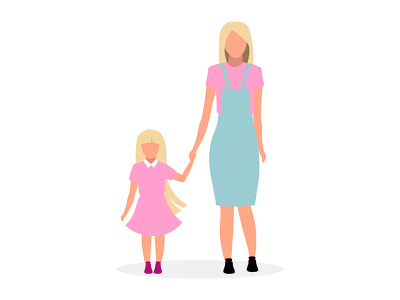 Blonde mother with cute daughter flat vector illustration