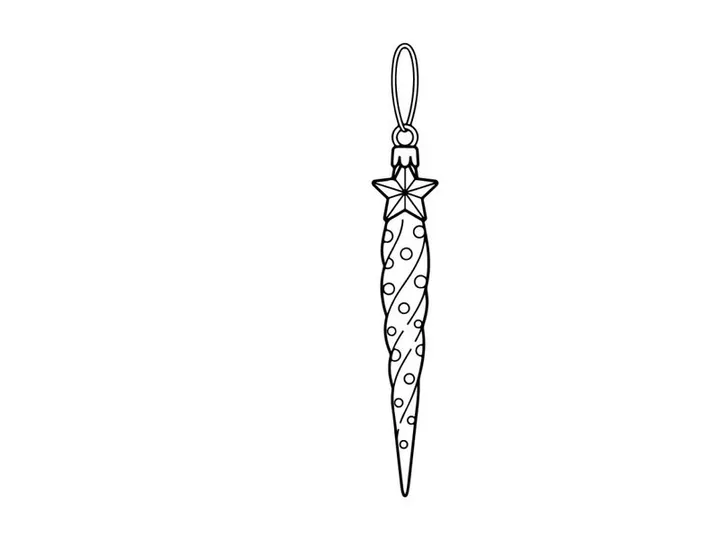Christmas icicle ornament line art drawing, festive holiday tree decoration vector icon.