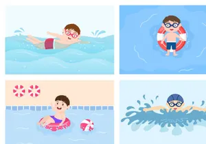 15 Cute Little Kids Swimming Vector Illustration