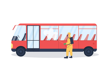 Public transport disinfection from virus flat color vector faceless character preview picture
