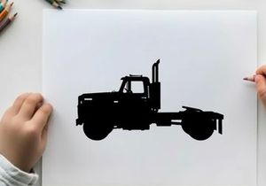 Silhouette of a semi truck without trailer on white background