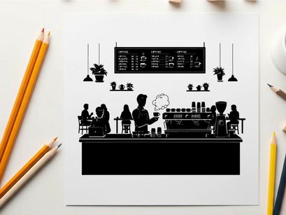 Silhouette of people at a coffee shop counter