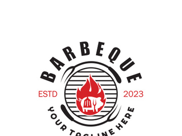 Simple Barbecue Vintage hot grill, with crossed flames and spatula. Logo for restaurant, badge, cafe and bar.vector preview picture