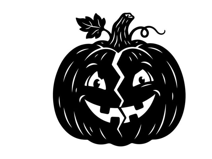 Black and White Halloween Pumpkin with Jack-o'-Lantern Face