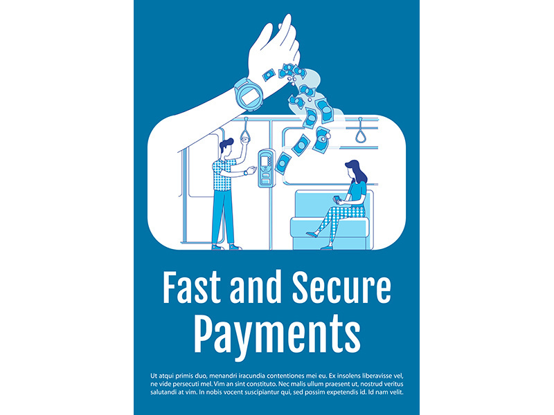 Fast and secure payments poster flat silhouette vector template