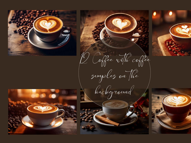 Coffee with coffee samples on the background