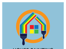 logo icon illustration house paint with a blend of brushes and rollers for house wall paint design, minimalist house, painting, interior, building, property business, wallpaper, vector concept