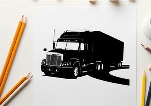 Silhouette of a large semi truck on the road