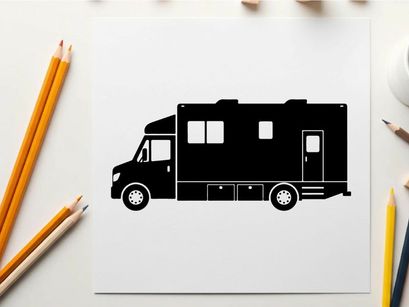 Silhouette of a large recreational vehicle or motorhome