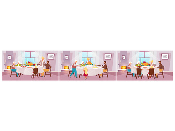 Thanksgiving day flat vector illustration set preview picture