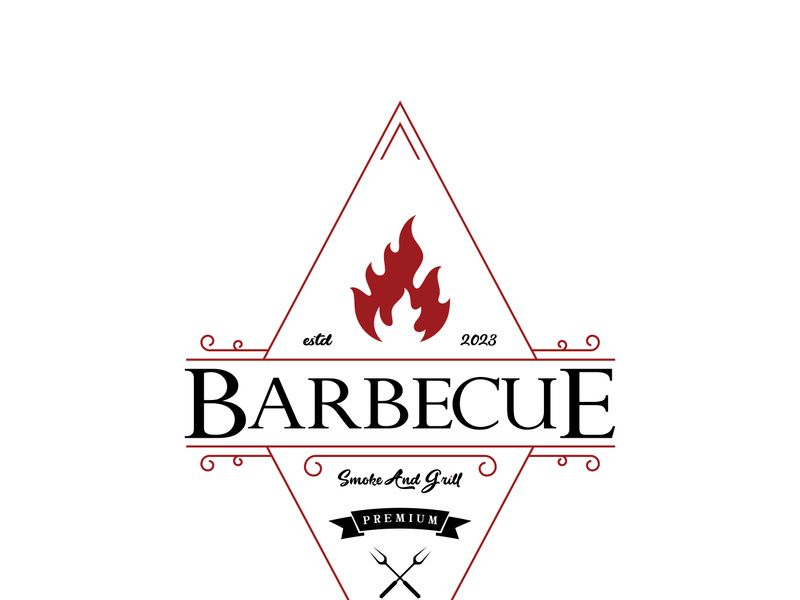 Simple Barbecue Vintage hot grill, with crossed flames and spatula. Logo for restaurant, badge, cafe and bar.vector