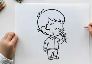Sad boy holding flower vector illustration flat design