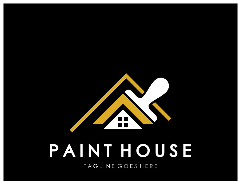 logo icon illustration house paint with a blend of brushes and rollers for house wall paint design, minimalist house, painting, interior, building, property business, wallpaper, vector concept