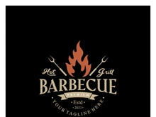 Simple Barbecue Vintage hot grill, with crossed flames and spatula. Logo for restaurant, badge, cafe and bar.vector