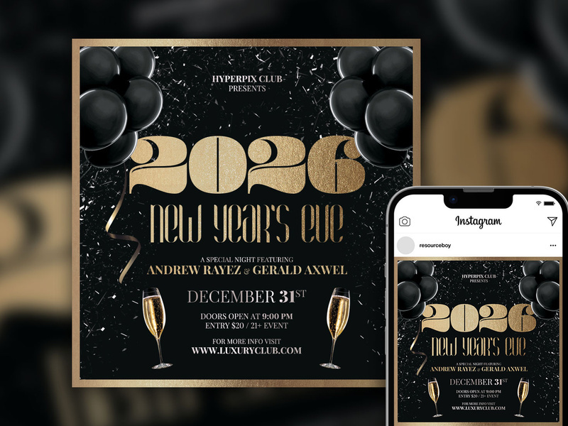Free Elegant Glittery New Year’s Eve Party Instagram Post Template