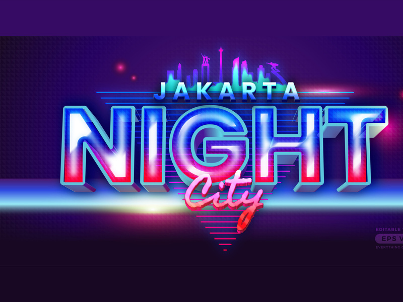 Jakarta Night City Retro Text Effect with theme retro realistic neon light concept for trendy flyer, poster and banner template promotion
