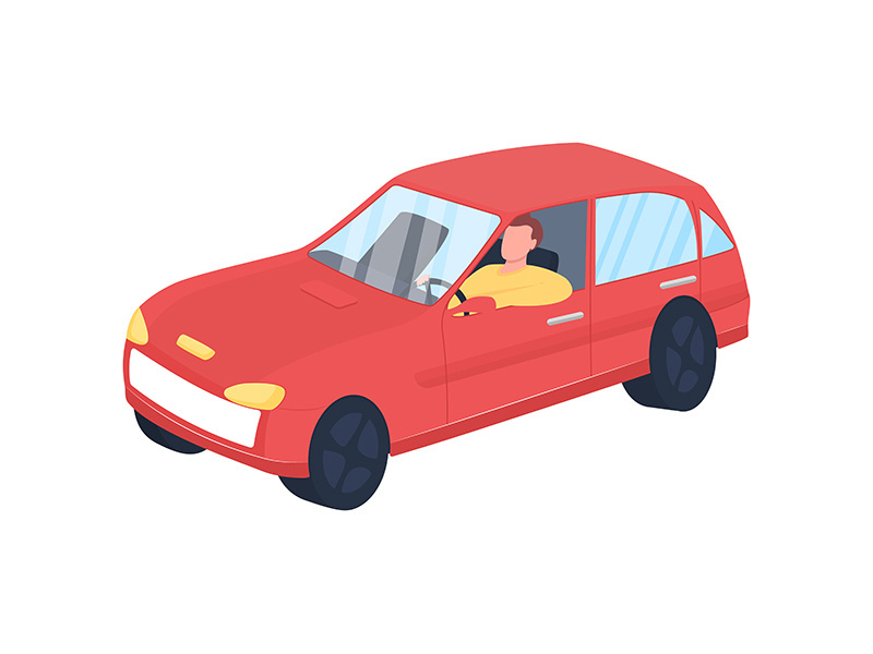 Man in red car flat color vector faceless character