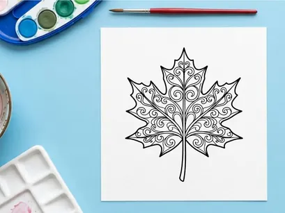 Decorative maple leaf illustration for design projects. Artistic botanical drawing for creative use.