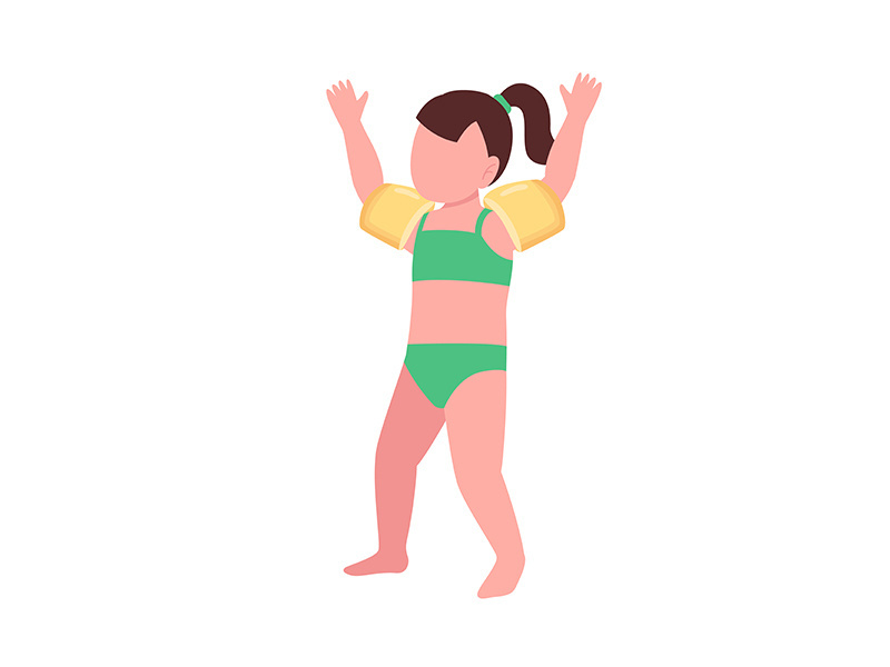 Girl with arm floaties semi flat color vector character