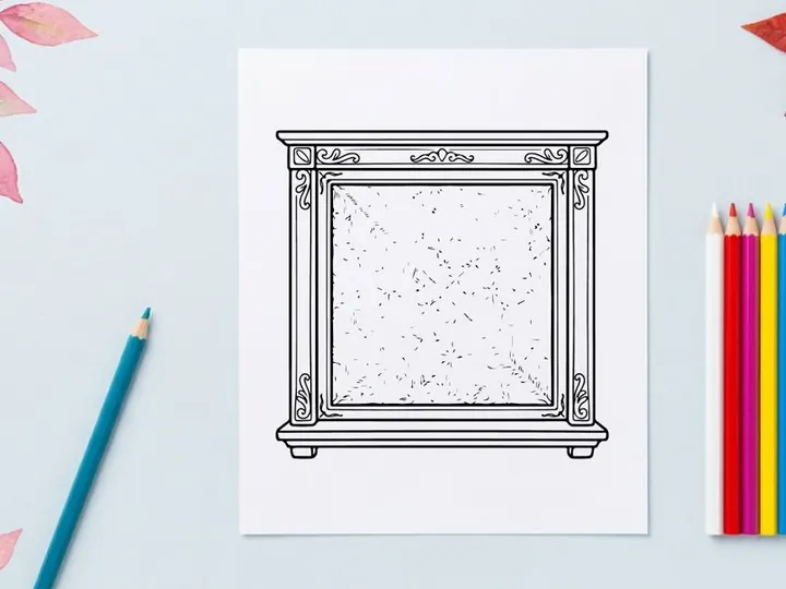 Christmas fireplace screen with intricate floral pattern line art illustration