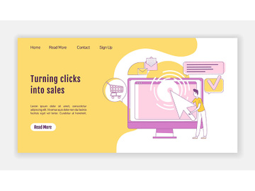 Turning clicks into sales landing page flat silhouette vector template preview picture