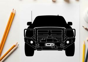 Silhouette of a rugged off road vehicle with a grill and bumper