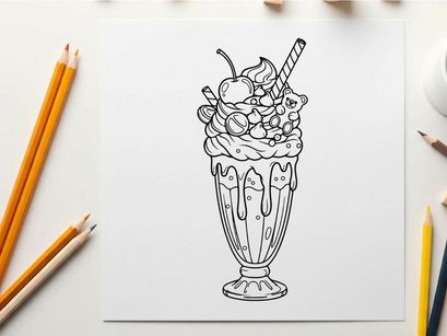 Colorful ice cream sundae with marshmallows and bear vector illustration
