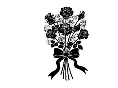 Silhouette of a bouquet of roses with a ribbon