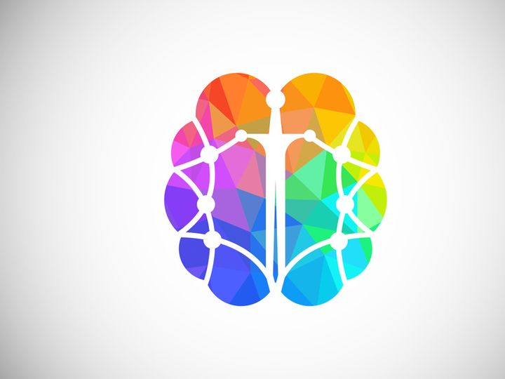 Modern low poly style brain logo design, Geometric and triangle brain logo icon sign symbol.