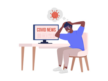 Man scared of covid news semi flat color vector character preview picture