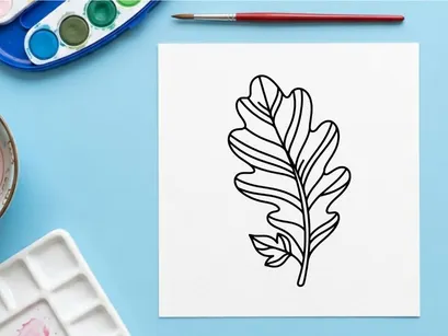Primer plano de una ilustración detallada de hoja de roble. Dibujo botánico artístico para temas de naturaleza.