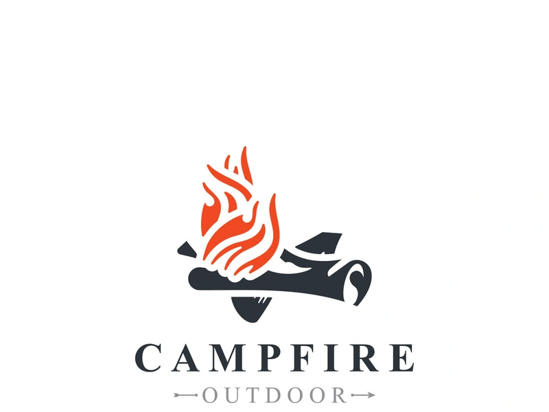 Campfire logo Vintage adventure Wildlife design camping wood fire illustration