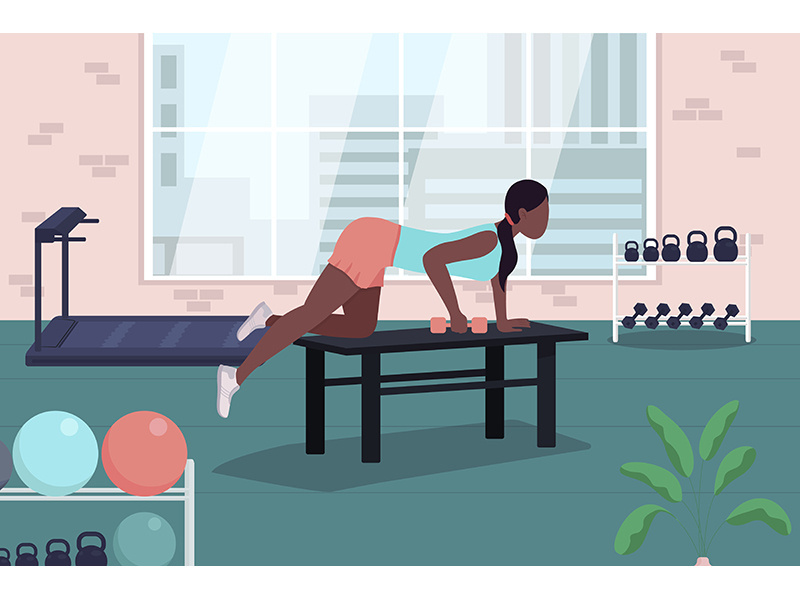 Corporate gym flat color vector illustration