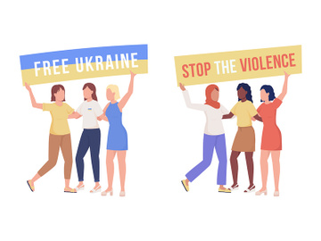Protesting women semi flat color vector characters set preview picture