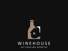 Wine house logo design cretive with drink glass and house template