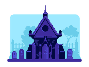 Old stone vault in cemetery flat color vector illustration preview picture