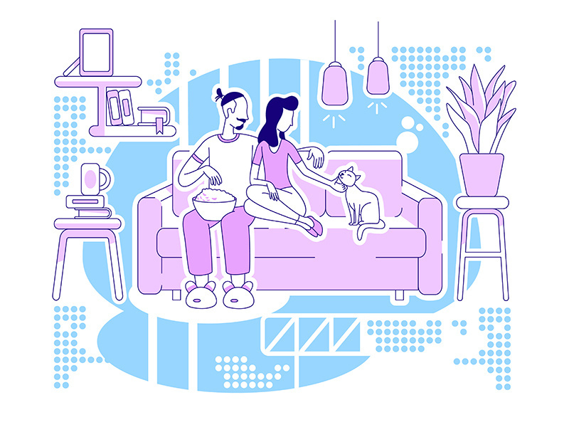 Chill at home flat silhouette vector illustration