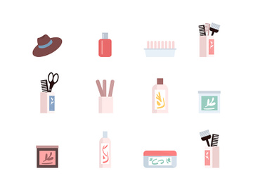 Hair care products flat color vector objects set preview picture