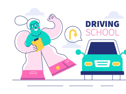 10 Driving School Vector Illustration